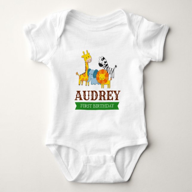 Jungle Safari Zoo Animal Birthday Baby Shower Baby Bodysuit (Front)