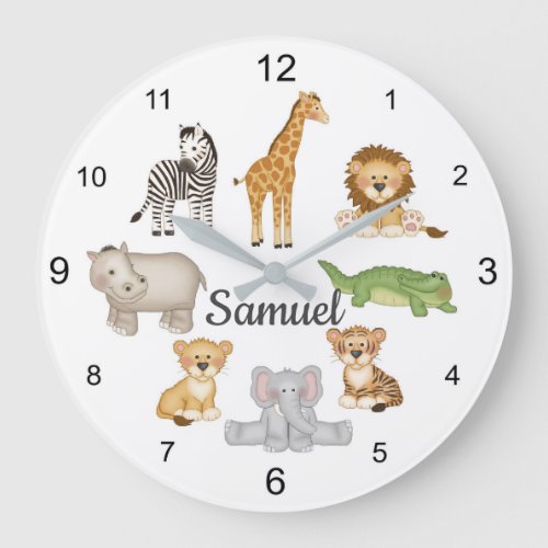 Jungle Safari Zoo Animals Baby Nursery Kids Room Large Clock