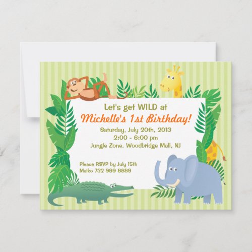 Jungle SAFARI Zoo themed Birthday Invitation Card