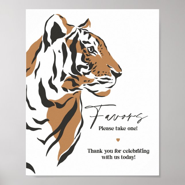 jungle siberian tiger party favors sign (Front)