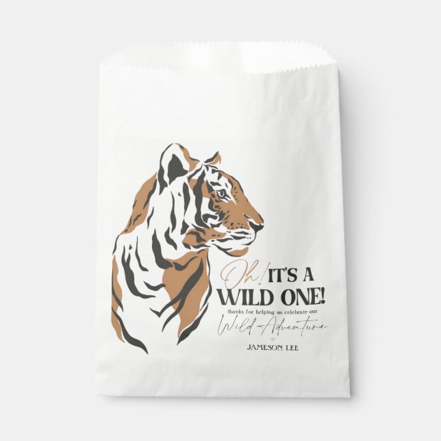 Jungle Siberian tiger wild one first birthday Favor Bag (Front)