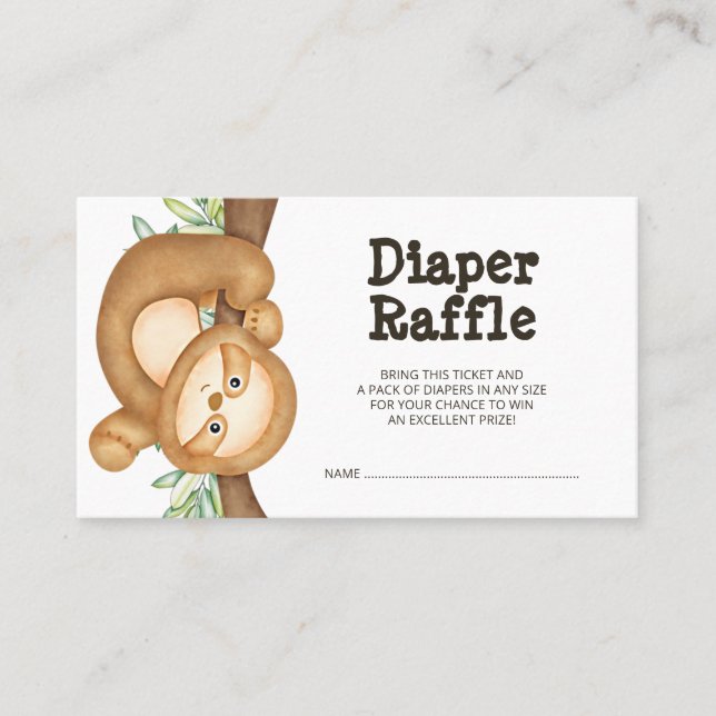 Jungle Sloth Baby Shower Diaper Raffle Ticket (Front)