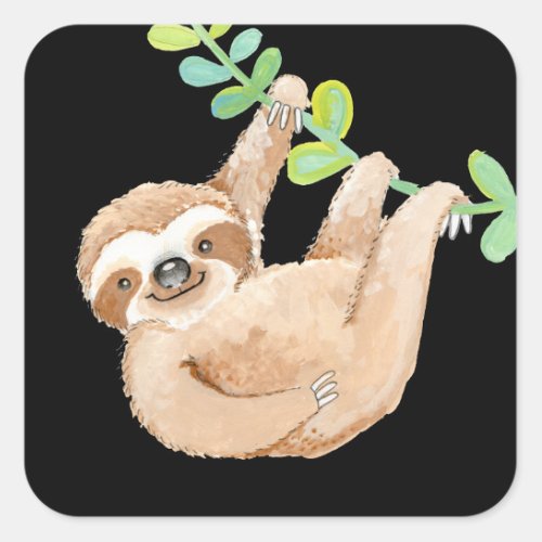 Jungle Sloth Cute Whimsical Square Sticker