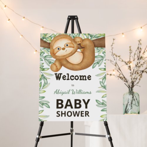 Jungle Sloth Watercolor Baby Shower Welcome Foam Board