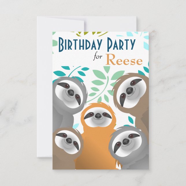 Jungle Sloths Birthday Party Invitation (Front)