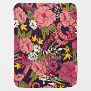 Jungle snakes, tropical flowers, vintage pattern. baby blanket