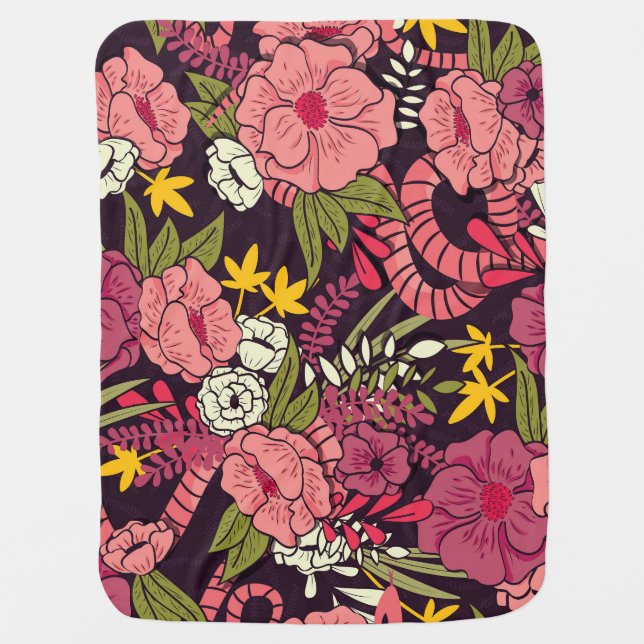 Jungle snakes, tropical flowers, vintage pattern. baby blanket (Front)
