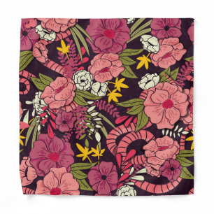 Jungle snakes, tropical flowers, vintage pattern. bandana