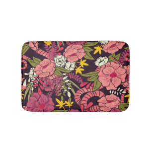 Jungle snakes, tropical flowers, vintage pattern. bath mat