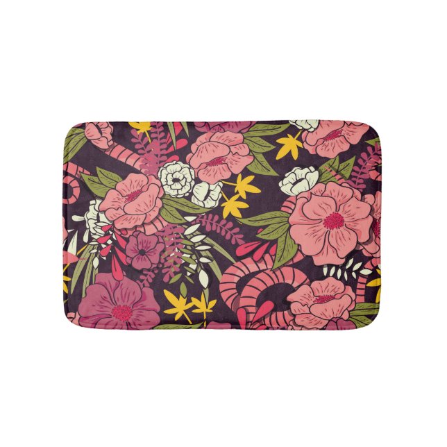 Jungle snakes, tropical flowers, vintage pattern. bath mat (Front)