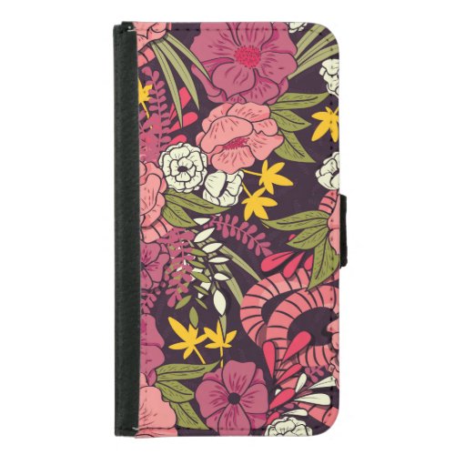 Jungle snakes tropical flowers vintage pattern samsung galaxy s5 wallet case