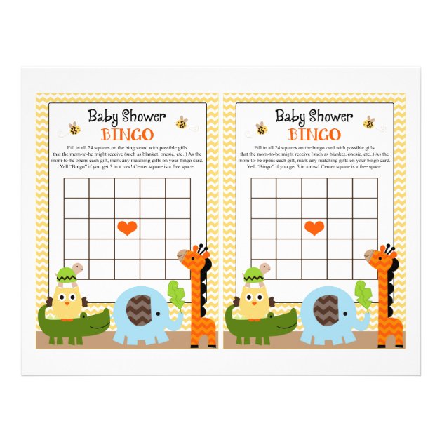 Jungle Stack Animals Baby Shower Bingo Game Flyer