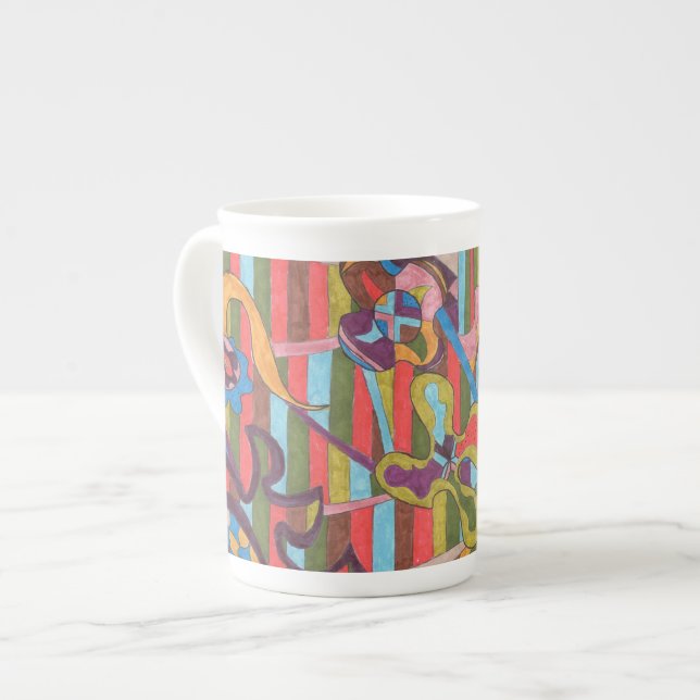 "Jungle Stripes I" Abstract Art Bone China Mug (Front Left)