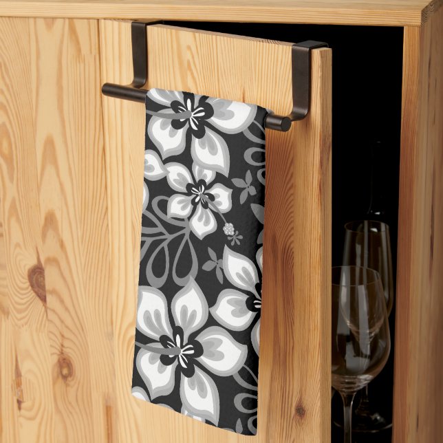 JUNGLE SURF PATTERN IN BLACK KITCHEN TOWEL (Thirds Fold)