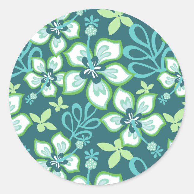 JUNGLE SURF (TEAL COMBO) CLASSIC ROUND STICKER (Front)