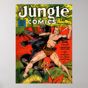 Jungle Tarzan & Black Panther Vintage Comics  Poster