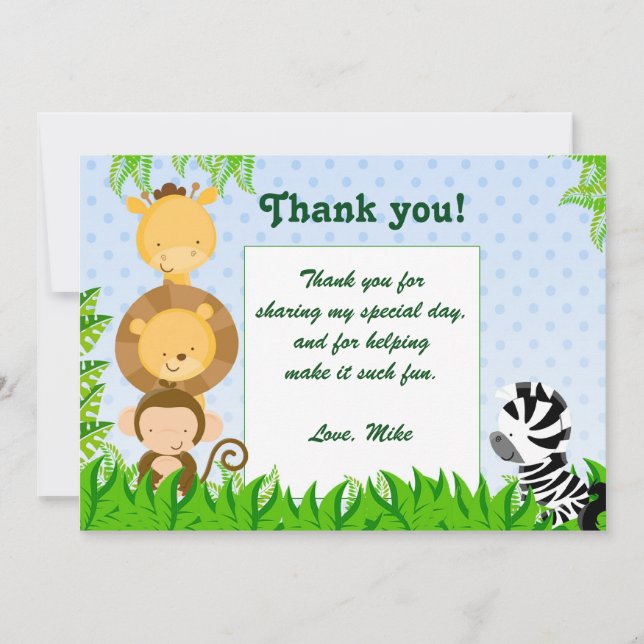 Jungle Thank You Card Birthday Baby Boy Shower (Front)