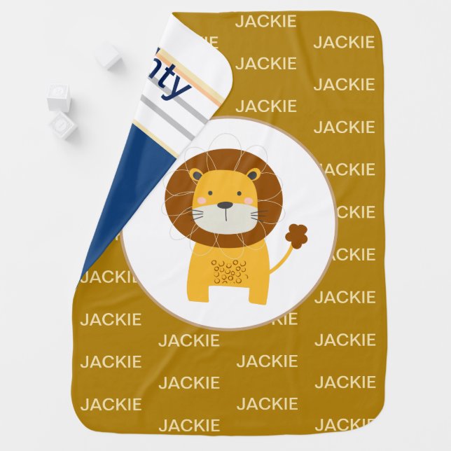 Jungle theme baby boy blue nursery custom name baby blanket (In Situ)