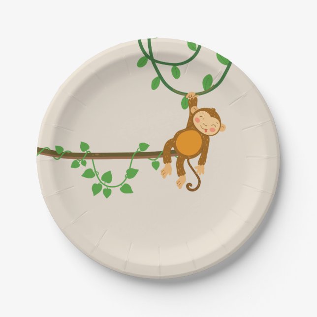 jungle theme birthday kids monkey paper plates (Front)