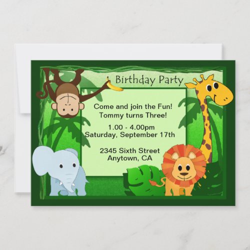 Jungle Theme Birthday Party Invite