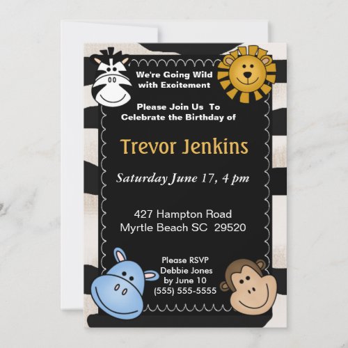 Jungle  Theme Kids Birthday Invitation