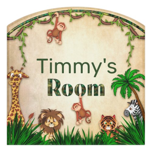 Jungle Theme Wildlife Name Insert Kids Door Sign