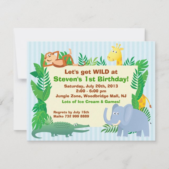 Jungle themed Birthday Invitation Card (Front)