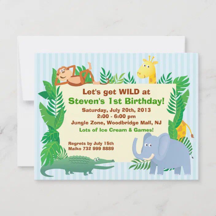 JUNGLE SAFARI ELEPHANT 1ST FIRST BIRTHDAY PERSONALISED INVITATION INVITE CARD 