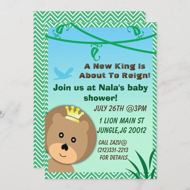 Jungle themed lion baby shower invitation (Front/Back)