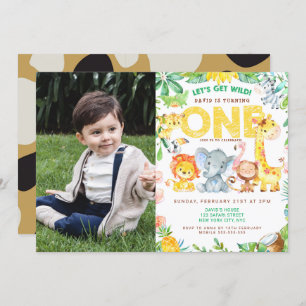 Jungle Themed Safari 1st Birthday Boy Picture Invitation