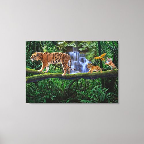 JUNGLE TIGER AND HER CUBS CANVAS PRINT