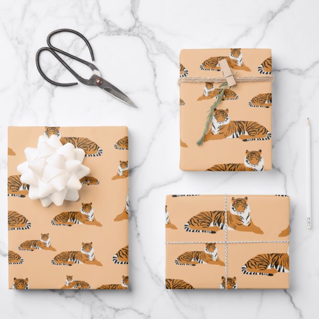 Jungle Tiger Animal Pattern Wrapping Paper Sheets (Front)