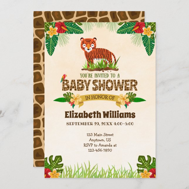 Jungle Tiger Baby Shower Invitation (Front/Back)