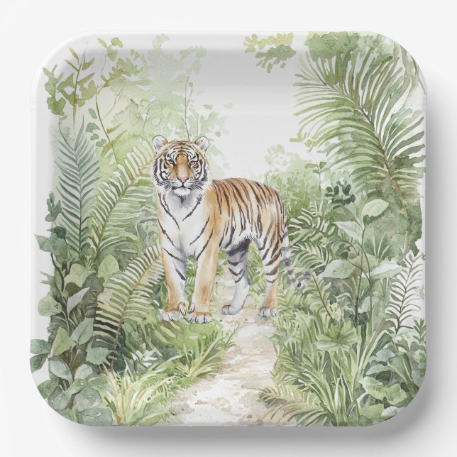 Jungle Tiger Birthday Paper Plates (Front)
