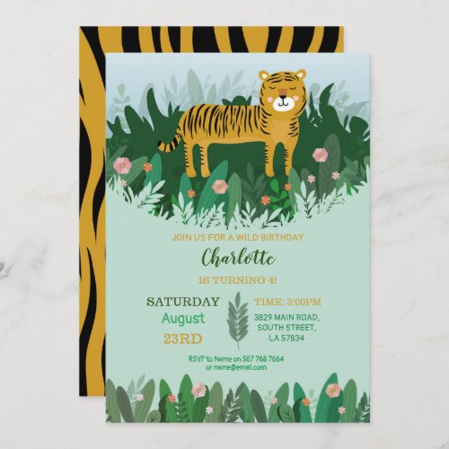 Jungle Tiger Birthday Zoo Safari Wild Invitation