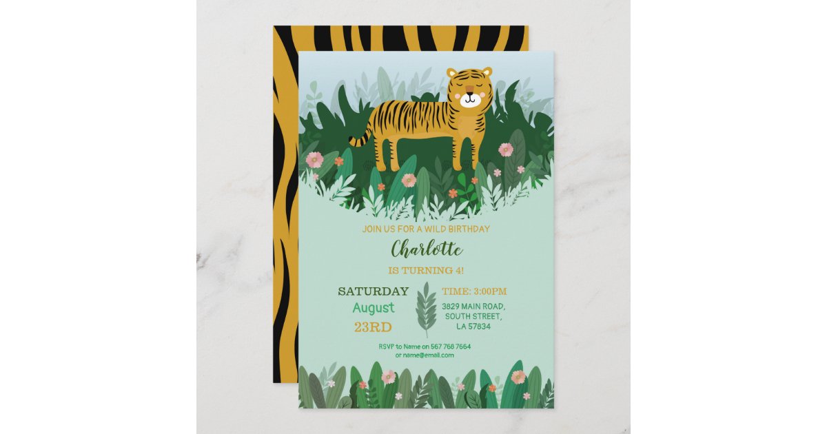 Jungle Tiger Birthday Zoo Safari Wild Invitation | Zazzle