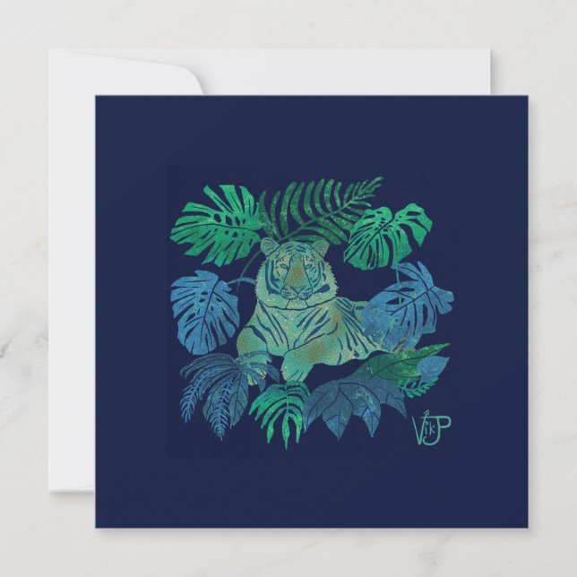 Jungle tiger blue holiday card (Front)