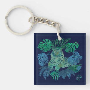 Jungle tiger blue keychain