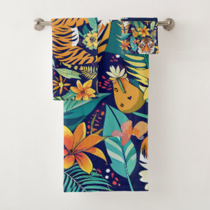 Jungle Tiger Floral Custom Pattern Bath Towel Set