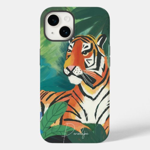 Jungle Tiger Illustration With Name Case_Mate iPhone 14 Case