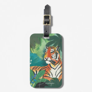 Jungle Tiger Illustration With Name Luggage Tag