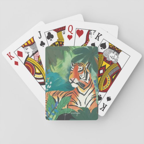 Jungle Tiger Illustration With Name Playing Cards