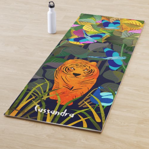 Jungle Tiger Sun Bear Indian Roller Birds Yoga Mat