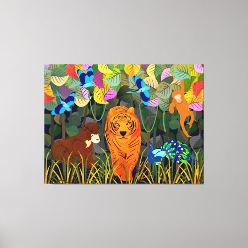 Jungle Tiger Sun Bear Peacock Monkey Indian Roller Canvas Print