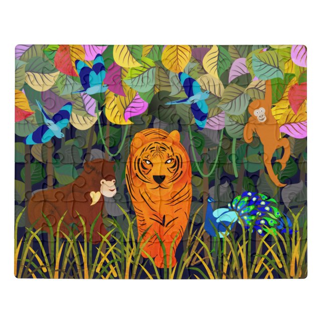 Jungle Tiger Sun Bear Peacock Monkey Indian Roller Jigsaw Puzzle (Puzzle Horizontal)