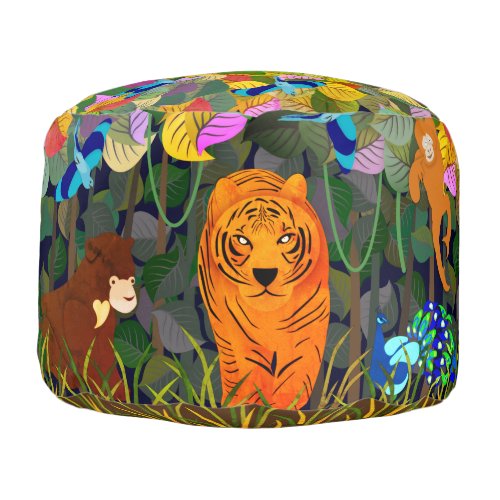 Jungle Tiger Sun Bear Peacock Monkey Indian Roller Pouf