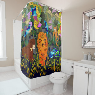 Jungle Tiger Sun Bear Peacock Monkey Indian Roller Shower Curtain