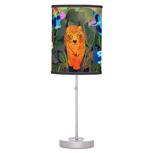 Jungle Tiger Sun Bear Peacock Monkey Indian Roller Table Lamp