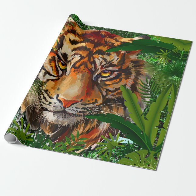 Jungle Tiger Wrapping Paper | Colorful Drawing (Unrolled)