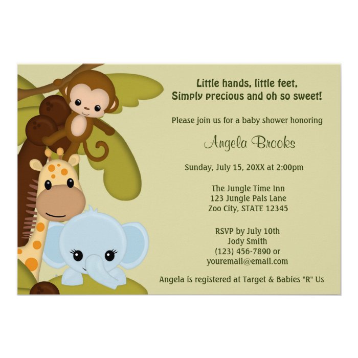 Jungle Time Animals Baby Shower Invitation JTN E